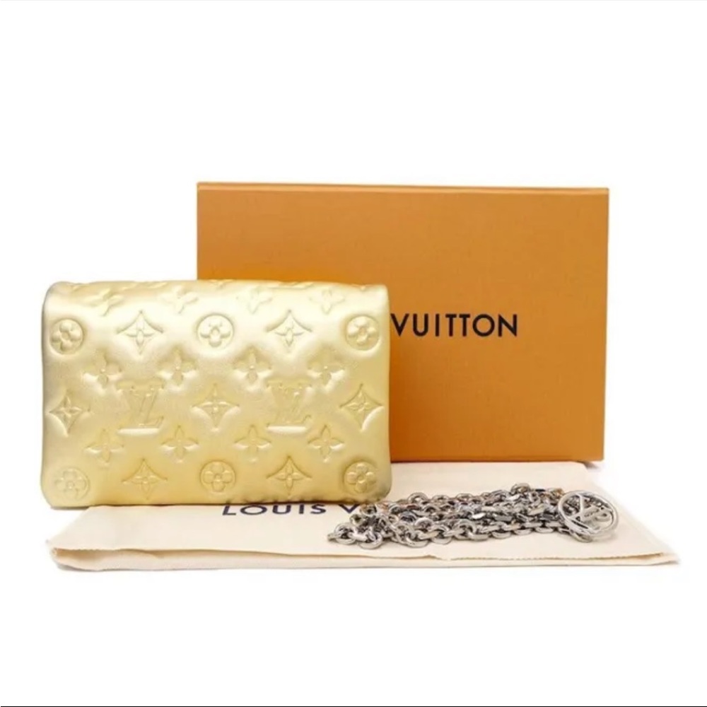 Louis Vuitton hand bag gold, matching shoes are on my page. Brand new never worn